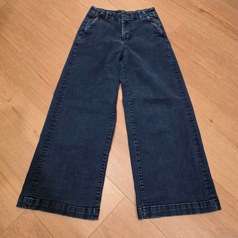 Zara Trafaluc Dark Wash Wide Leg High Rise Jeans Size 2 24x25 Casual Minimalist